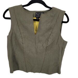 Worth Womens small green felt sleeveless scalloped hem v neck vest